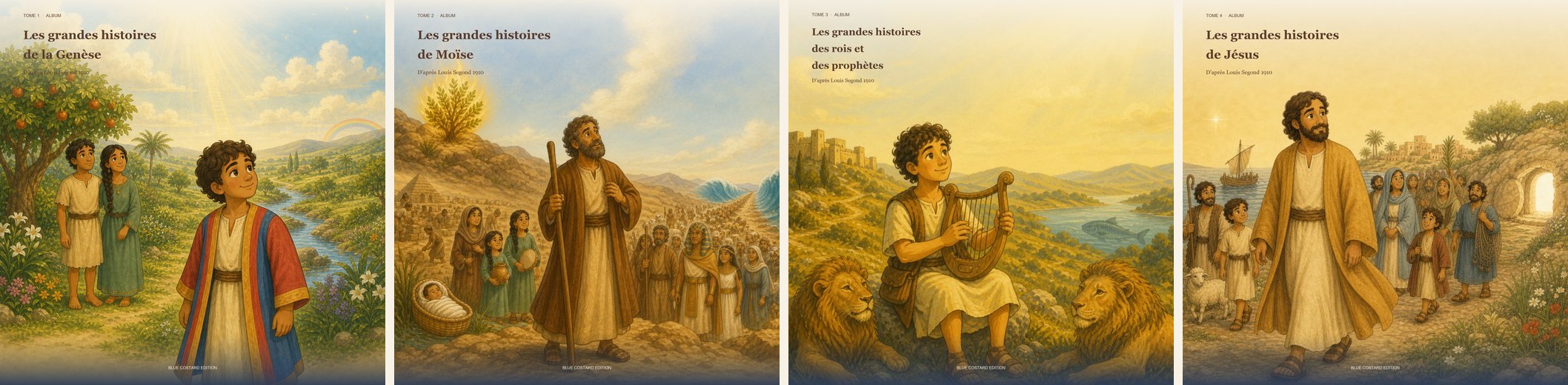 Les quatre tomes : Genèse, Moïse, rois et prophètes, Jésus